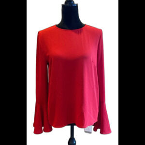 Wayf Blouse Size Medium Top Red Long Bell Sleeves Keyhole Tie Back Dressy Classy